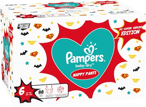 Pampers Baby Dry Pants S6 15+ kg 88kpl housuvaippa Justice League