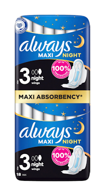 Always terveysside 18kpl Maxi Night 3 siivekkeillä
