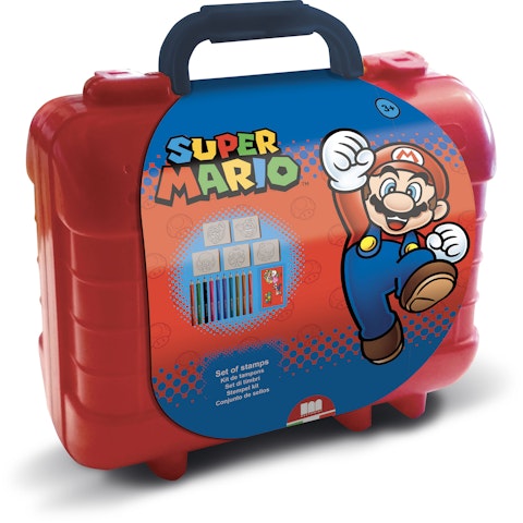 Super Mario leimasin-/värityssetti kantolaukussa