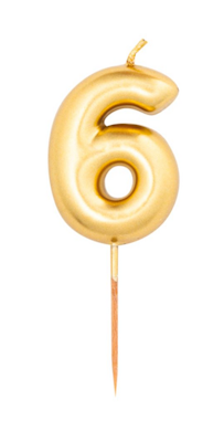 Numerokynttilä 6 kullanvärinen 4,5cm/8cm