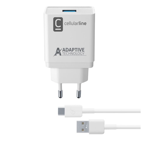Cellularline Fast Charge 15W seinälaturi+USB-C-kaapeli valkoinen