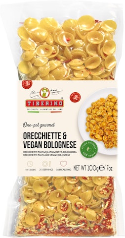 Tiberino Oriecchiette pastaa ja vegaanista bolognesea pasta-ateria 200g
