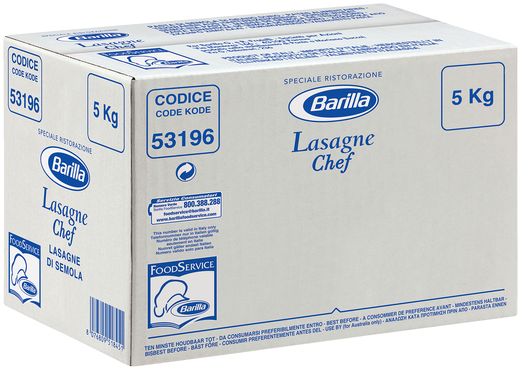 Barilla lasagne 1/2 GN 5kg