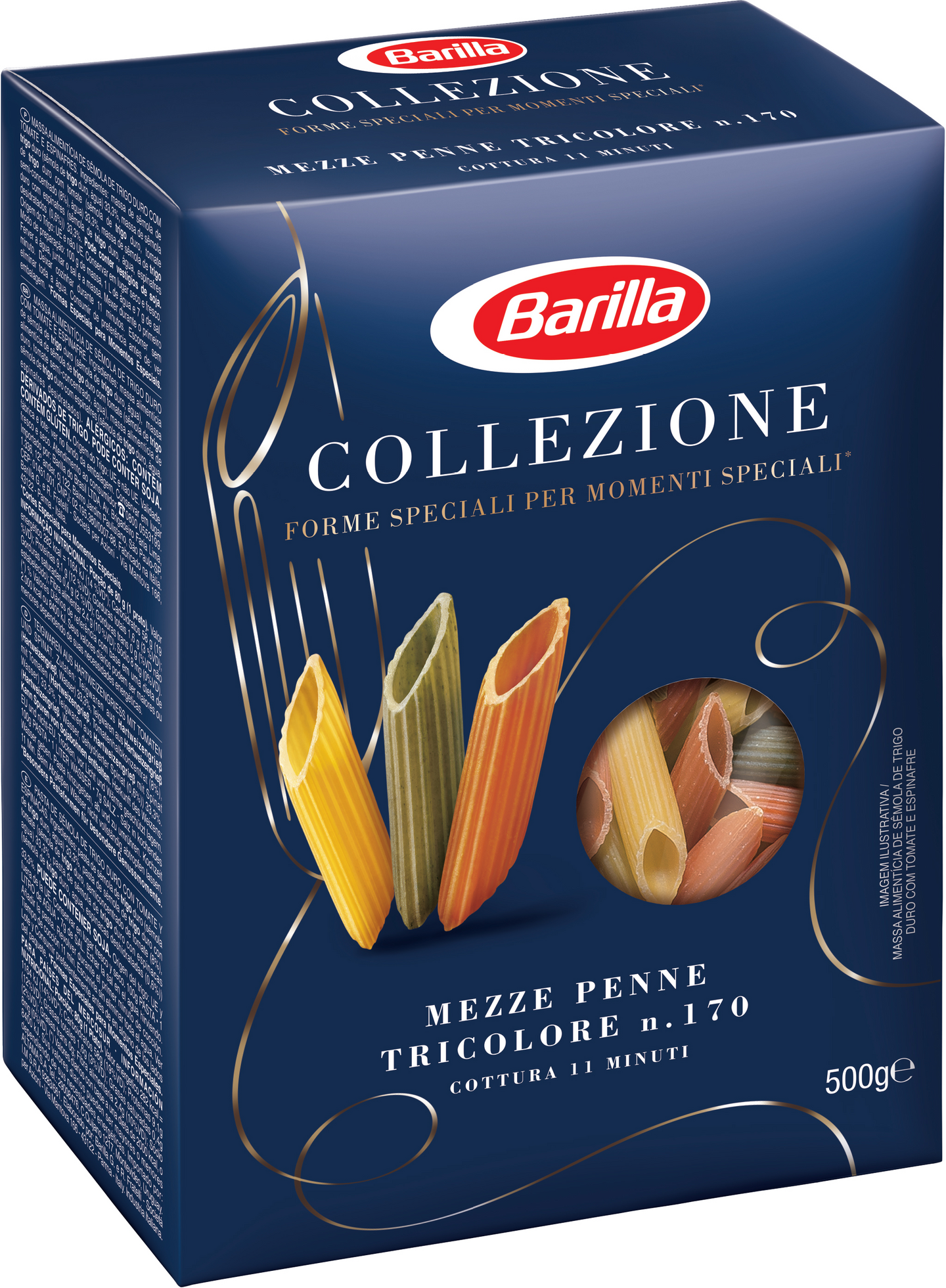 Barilla Collezione Mezze Penne Tricolore durumvehnäpasta tomaatilla ja pinaatilla 500g