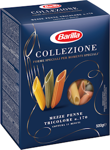 Barilla Collezione Mezze Penne Tricolore durumvehnäpasta tomaatilla ja pinaatilla 500g