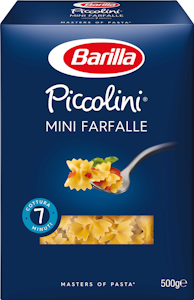 Barilla Piccolini Mini Farfalle durumvehnästä valmistettu pasta 500g