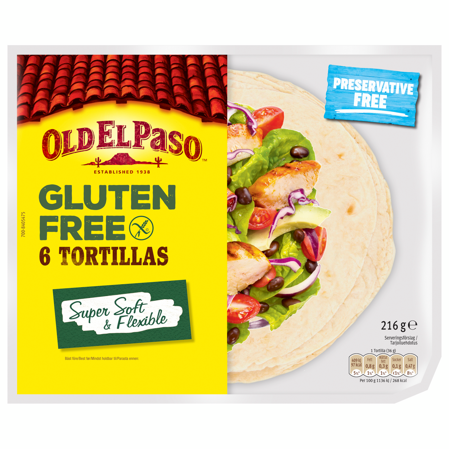 Old El Paso tortilla 216g gluteeniton