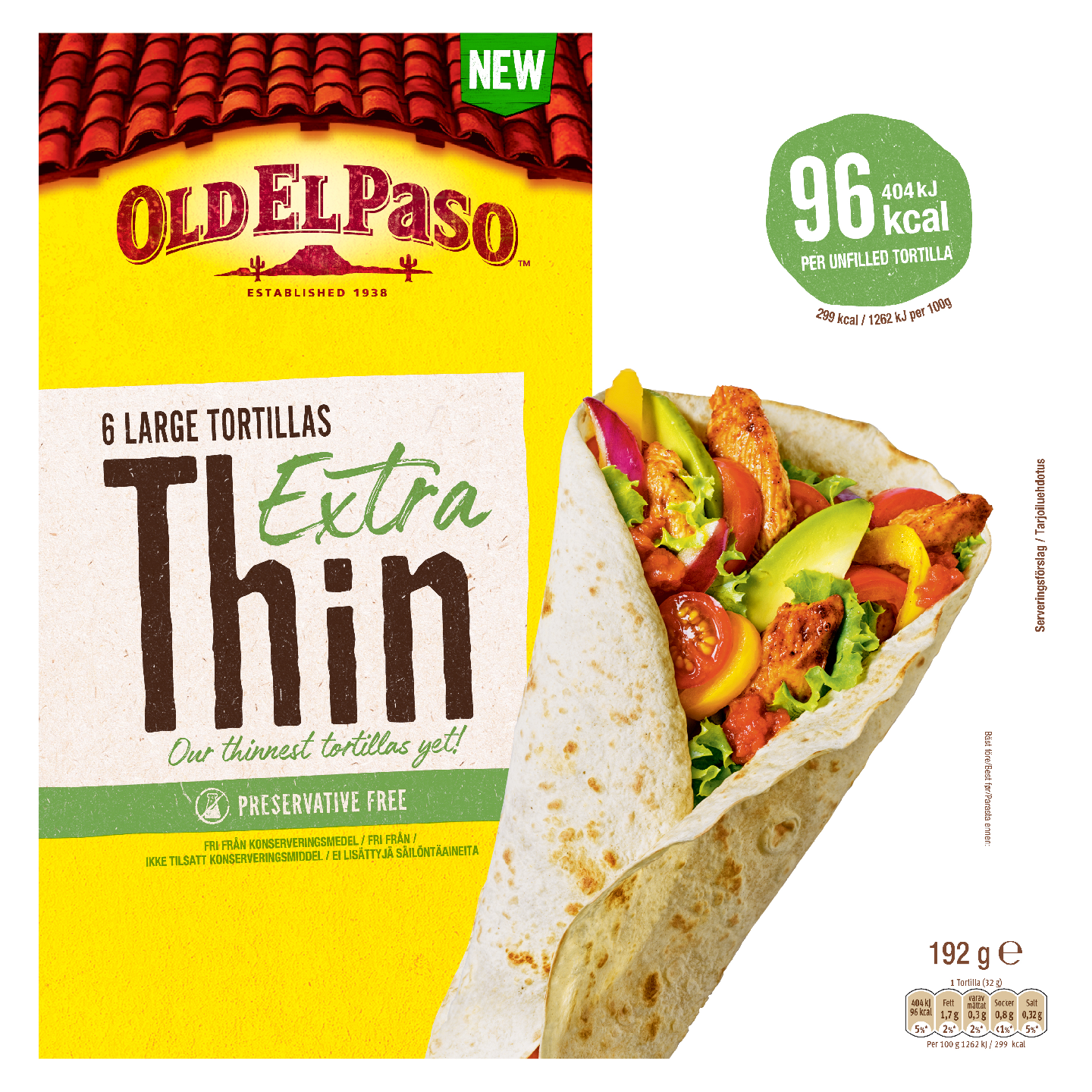 Old El Paso Extra Thin Tortillas 192g Ohuet vehnätortillat