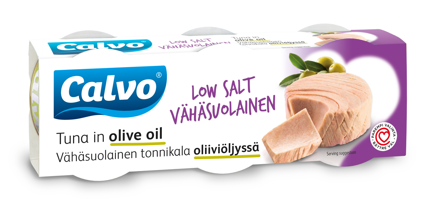 Calvo vähäsuolainen tonnikala oliiviöljyssä 3 x 80g/52g