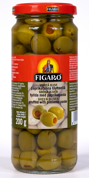 Figaro vihreitä oliiveja 340g/200g paprikatahnatäyte