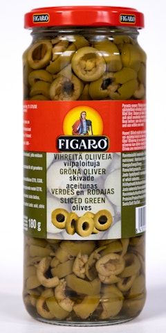 Figaro vihreitä oliiveja 340g/180g viipaloituja