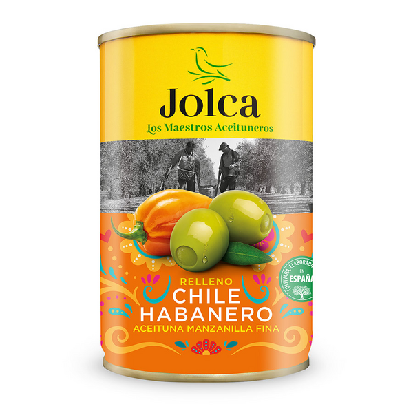 Jolca Habanerotahnalla täytettyjä vihreitä kivettömiä oliiveja 300g/130g