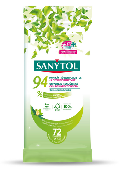 Sanytol yleispuhdistus- ja desinfiointipyyhe 72kpl vege