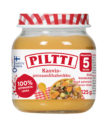 Piltti Kasvis-porsaanlihaherkku lastenateria 125g 5kk