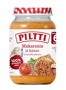 Piltti Makaronia ja kanaa tomaattikastikkeessa lastenateria 190g 6kk