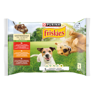 Friskies 4x85g adult nautaa, lammasta ja kanaa kastikkeessa lajitelma 3 varianttia