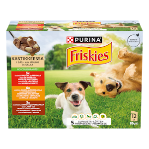 Friskies 12x85g adult nautaa, lammasta ja kanaa kastikkeessa lajitelma 3 varianttia