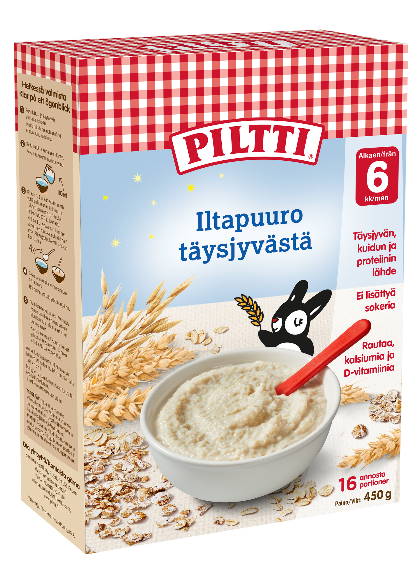 Piltti Iltapuuro täysjyvästä puurojauhe 6kk 450g