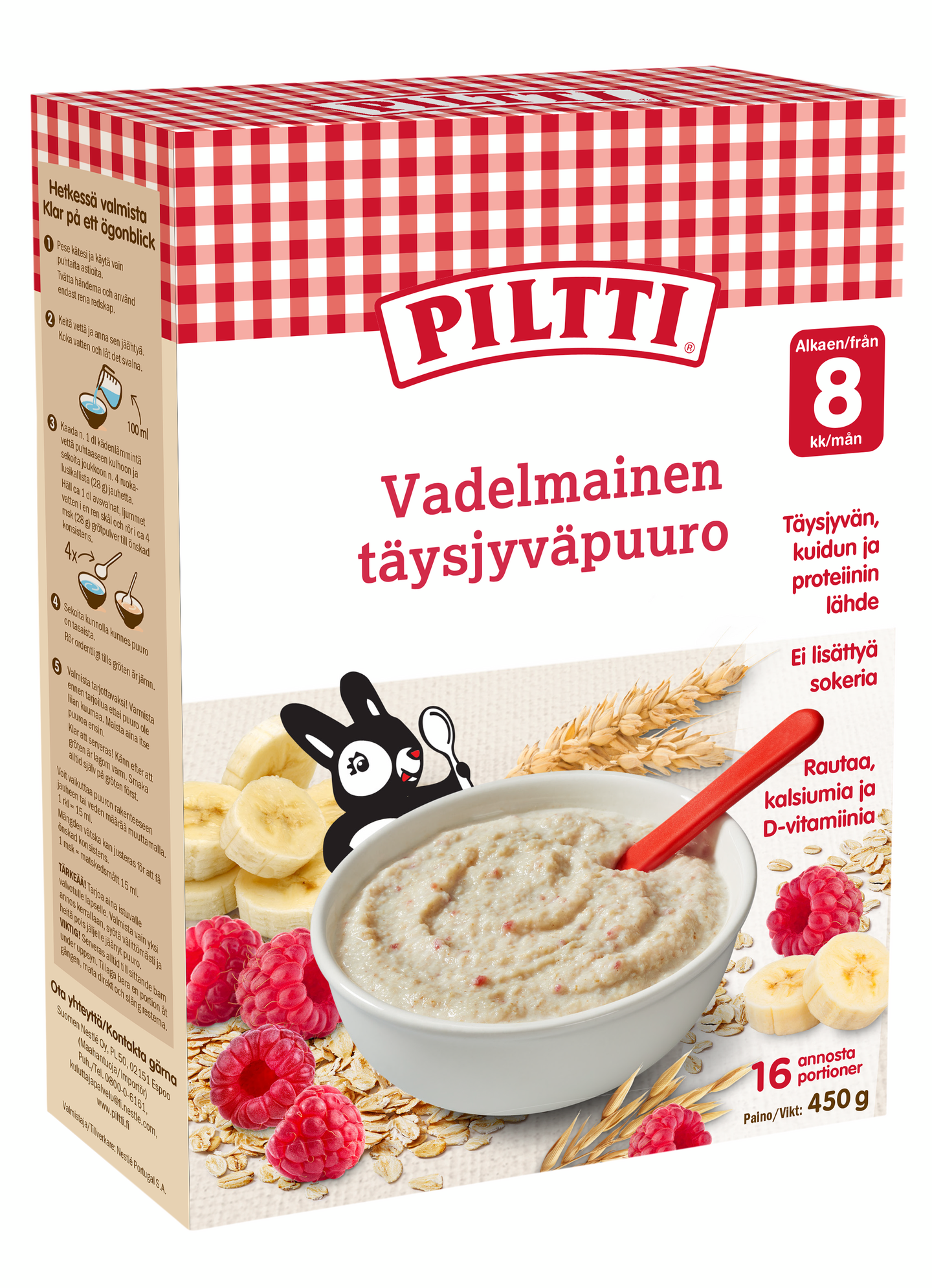 Piltti Vadelmainen täysjyväpuuro 8kk 450g