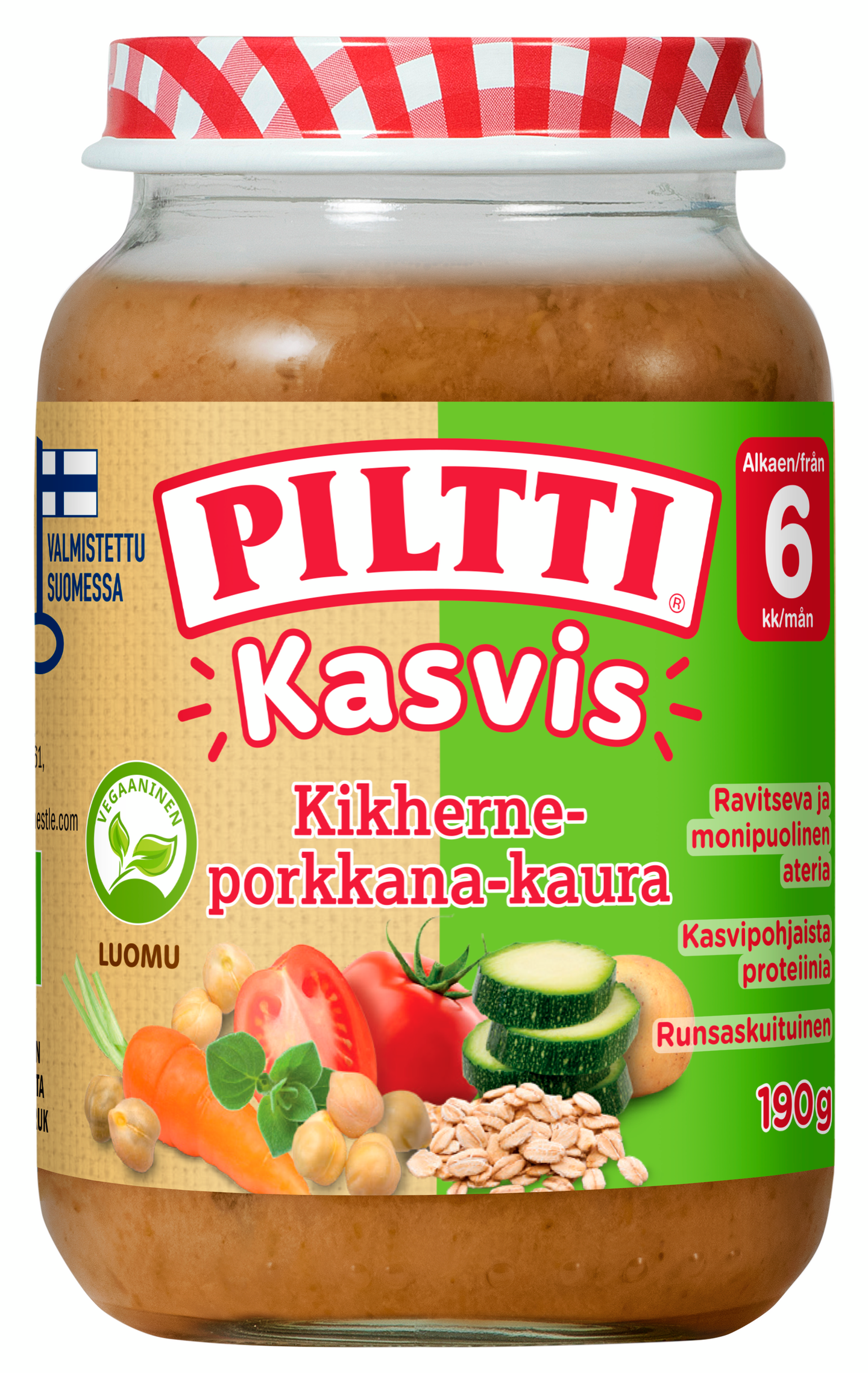 Piltti Kasvis Kikherne-porkkana-kaura lastenateria 6kk 190g Luomu