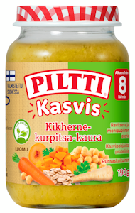 Piltti Kasvis Kikherne-kurpitsa-kaura lastenateria 8kk 190g Luomu