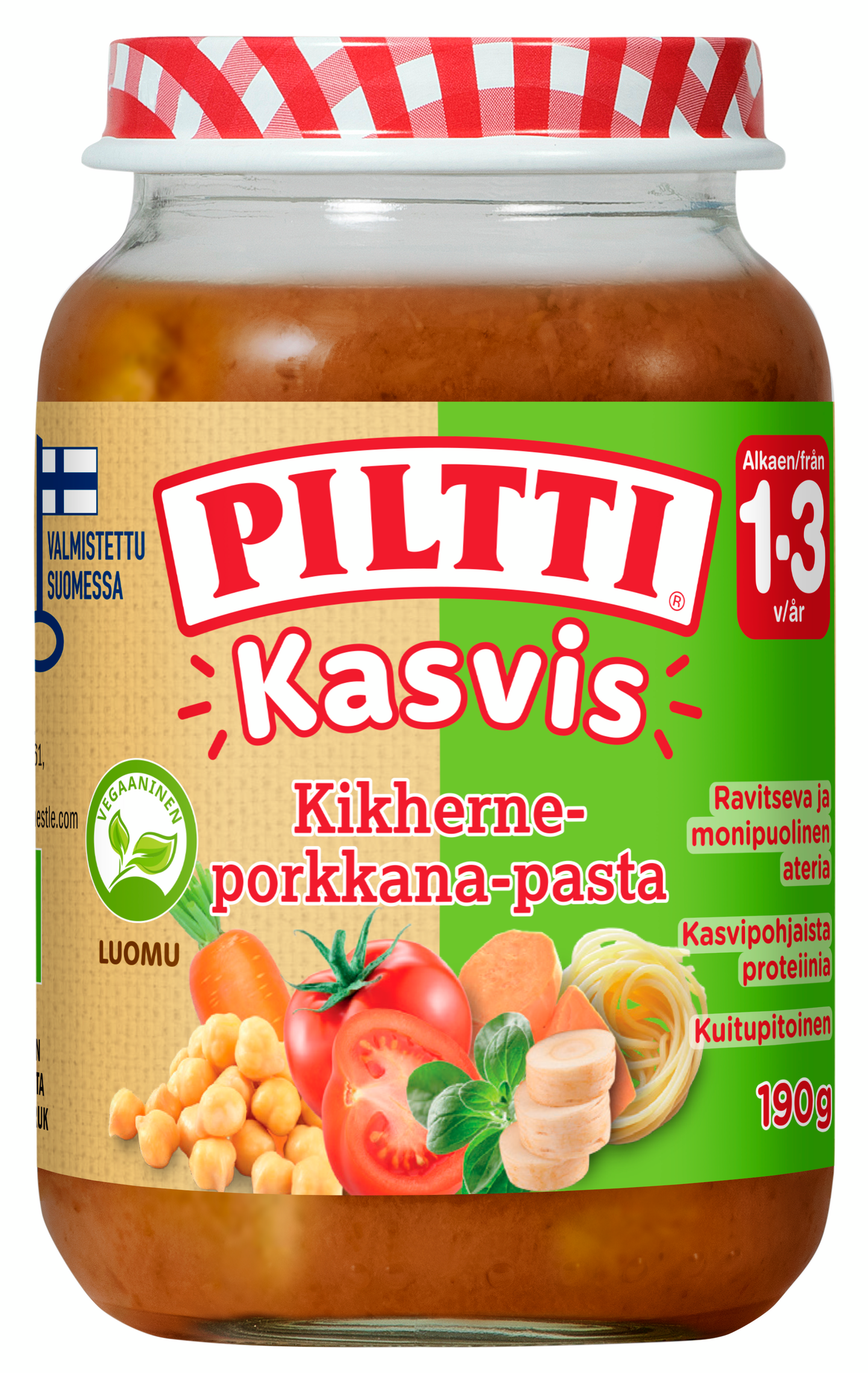 Piltti Kasvis Kikherne-porkkana-pasta lastenateria 1-3v 190g Luomu