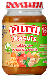 Piltti Kasvis Kikherne-porkkana-pasta lastenateria 1-3v 190g Luomu