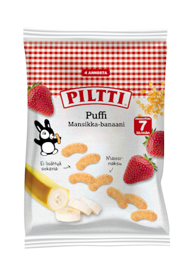 Piltti Puffi Mansikan ja Banaanin makuisia maissinaksuja 7kk 28g