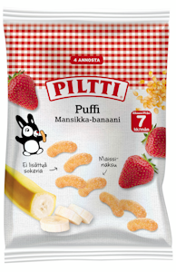 Piltti Puffi Mansikan ja Banaanin makuisia maissinaksuja 7kk 28g