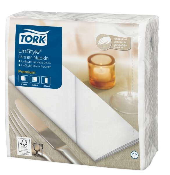 Tork Linstyle Dinner-lautasliina valkoinen 50kpl/39cm 1/8taitto
