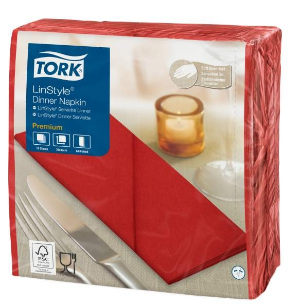 Tork Linstyle Dinner-lautasliina punainen 50kpl/39cm 1/8taitto