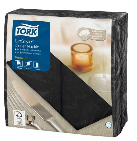 Tork Linstyle Dinner-lautasliina musta 50kpl/39cm 1/8taitto