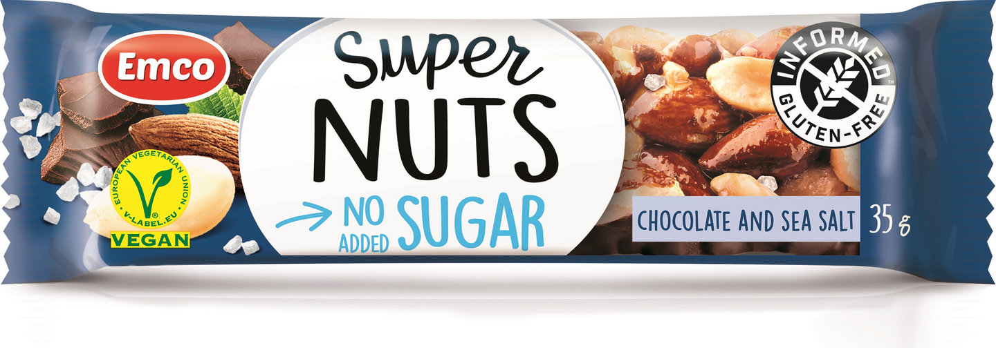 Emco Super Nuts Pähkinäpatukka Suklaa ja Merisuola 35g