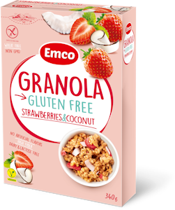 Emco gluteeniton granola mansikka ja kookos 340g