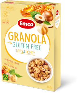 Emco Gluteeniton Granola Hunaja & Hassepähkinä 340g