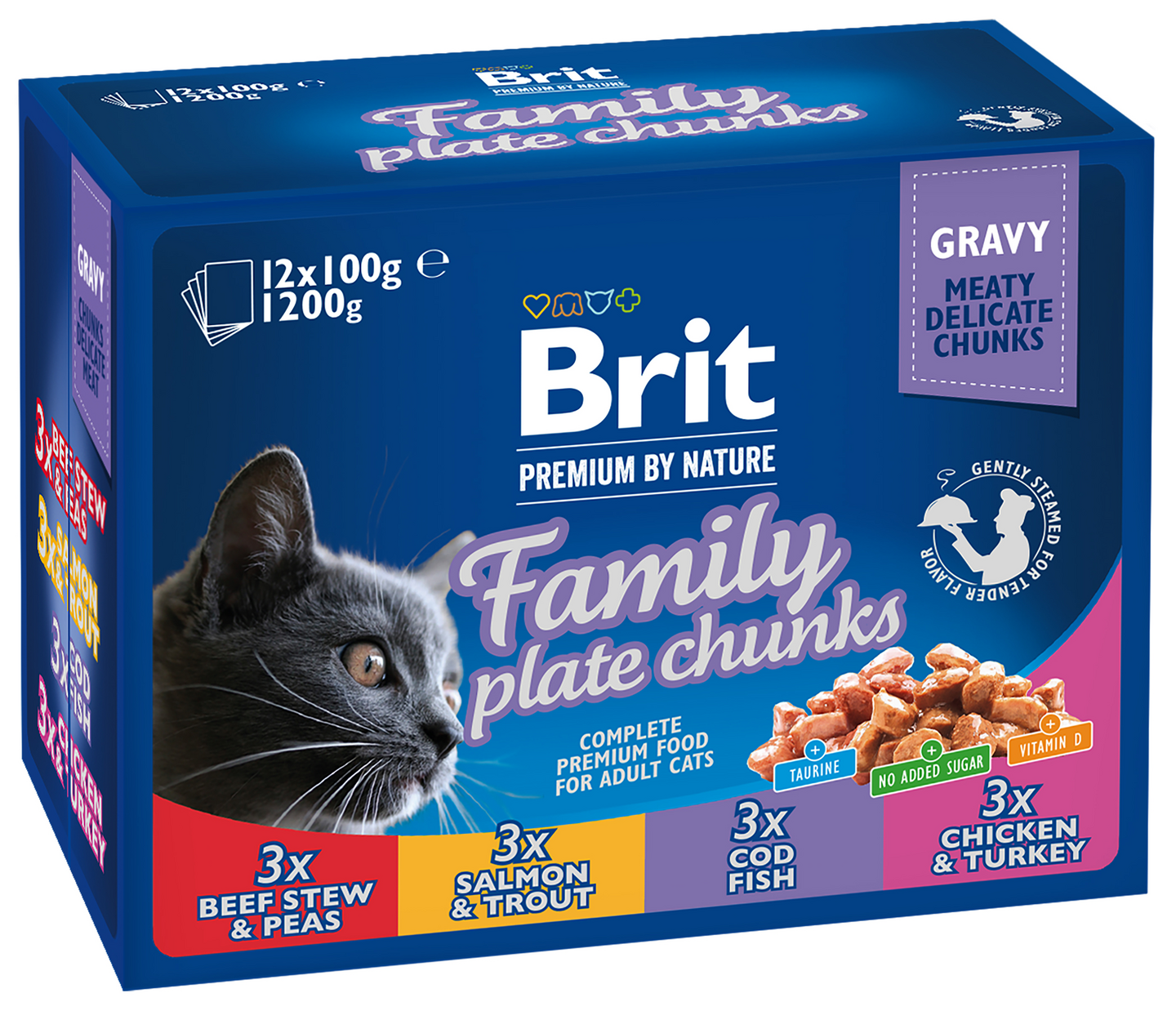 Brit Premium Cat Paloja kastikke liha-kala Family plate lajitelma 12x100g