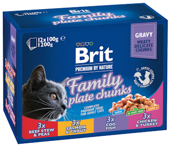 Brit Premium Cat Paloja kastikke liha-kala Family plate lajitelma 12x100g