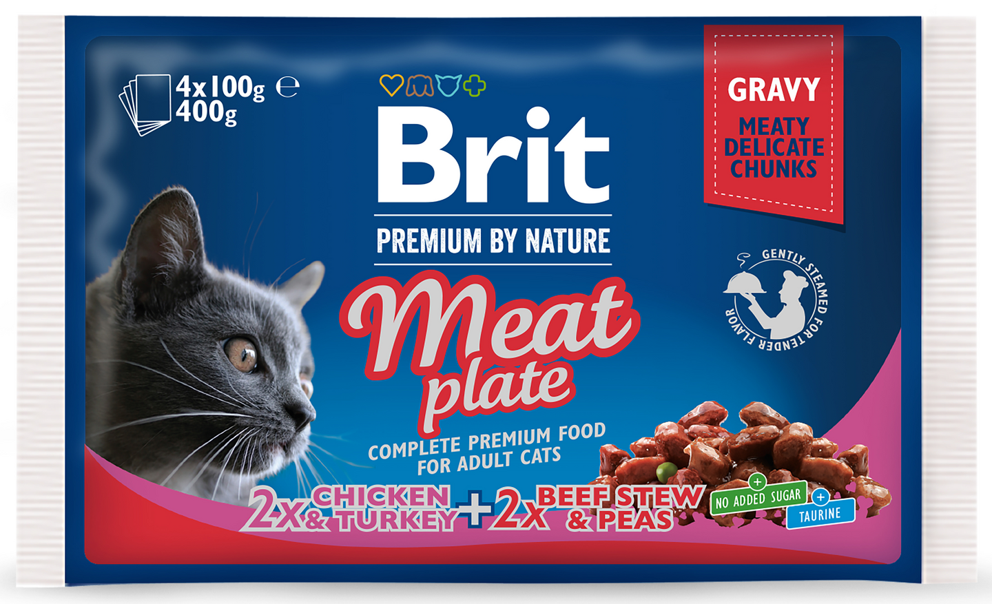 Brit Premium Cat paloja kastikkeessa liha 4x100 g