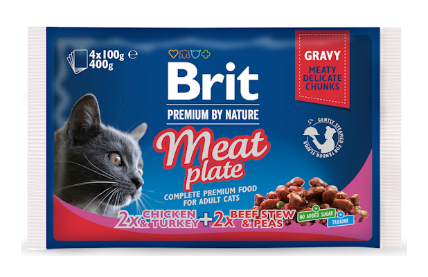 Brit Premium Cat paloja kastikkeessa liha 4x100 g