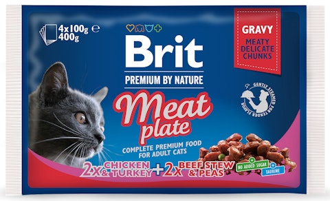 Brit Premium Cat paloja kastikkeessa liha 4x100 g