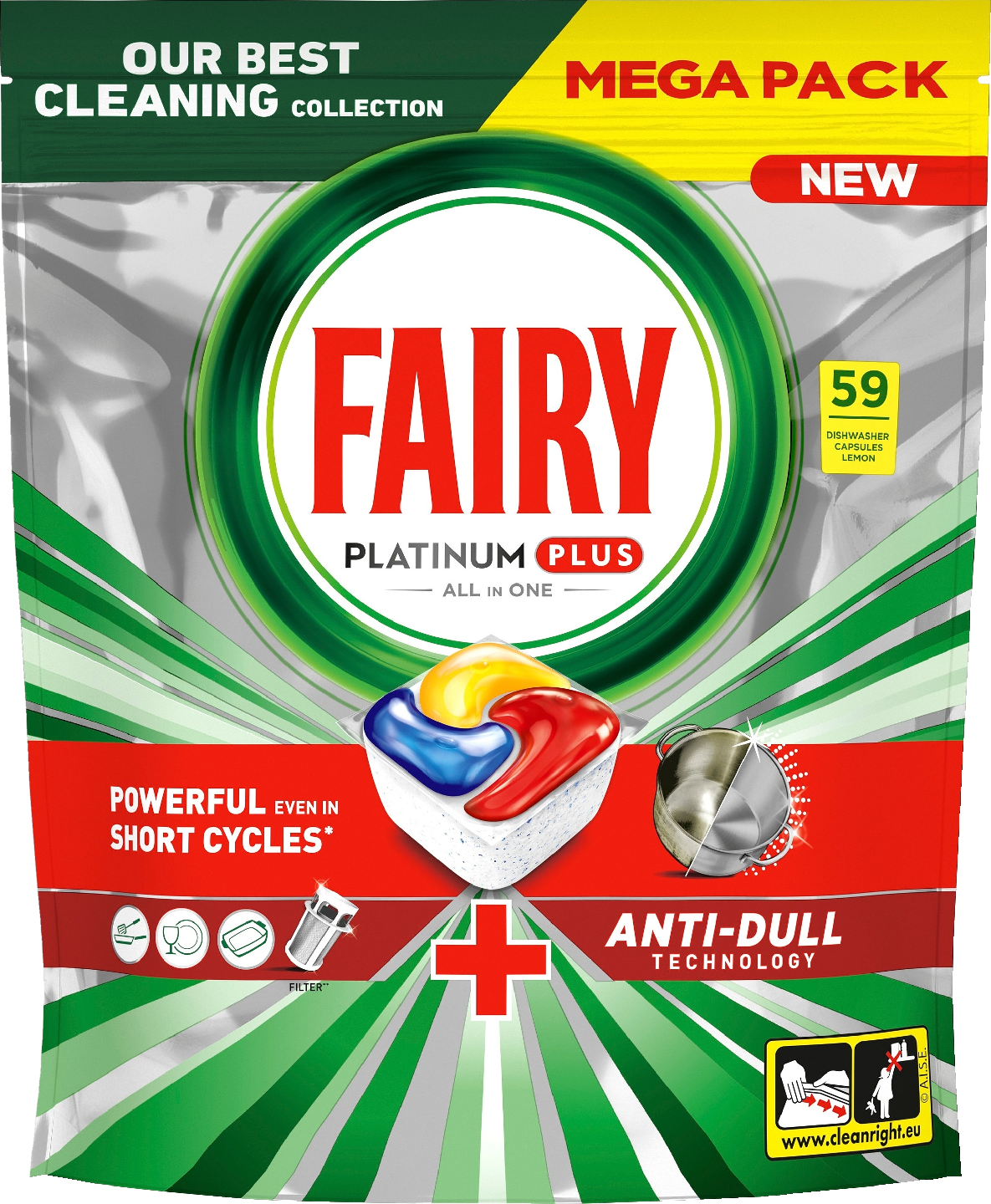 Fairy Platinum Plus All in One Anti-Dull Lemon 59kpl konetiskitabletti