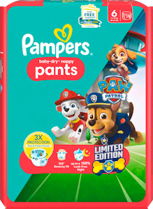 Pampers Baby Dry Nappy Pants S6 14-19kg 19kpl Paw Patrol housuvaippa