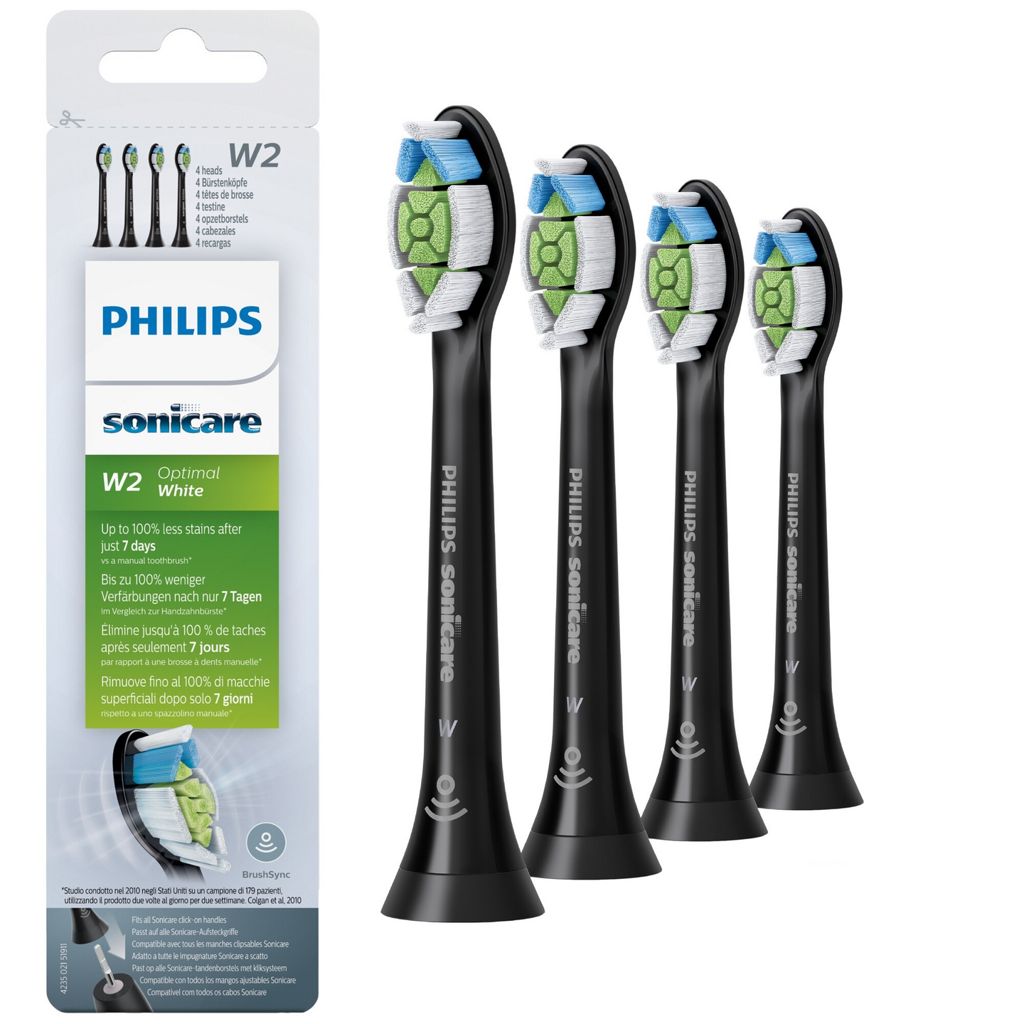 Philips Sonicare W2 Optimal White HX6064/11 -vaihtoharjat, 4 kpl, musta