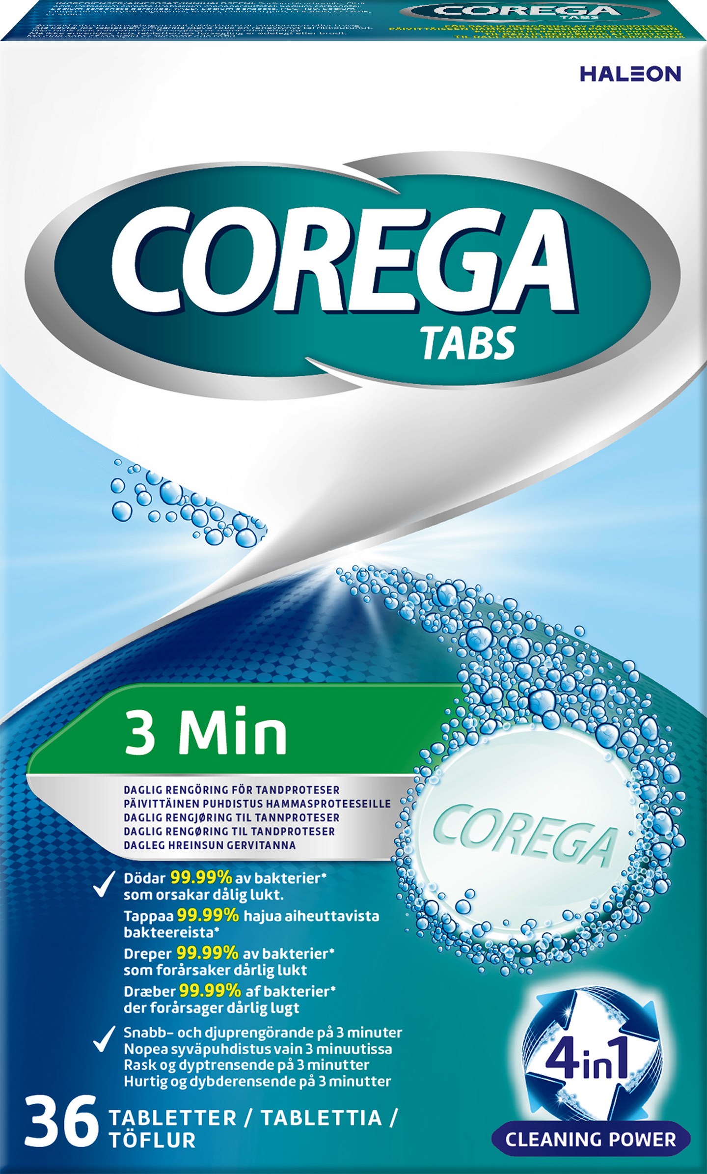 Corega Tabs hammasproteesin puhdistustabletti 36kpl 3 Min