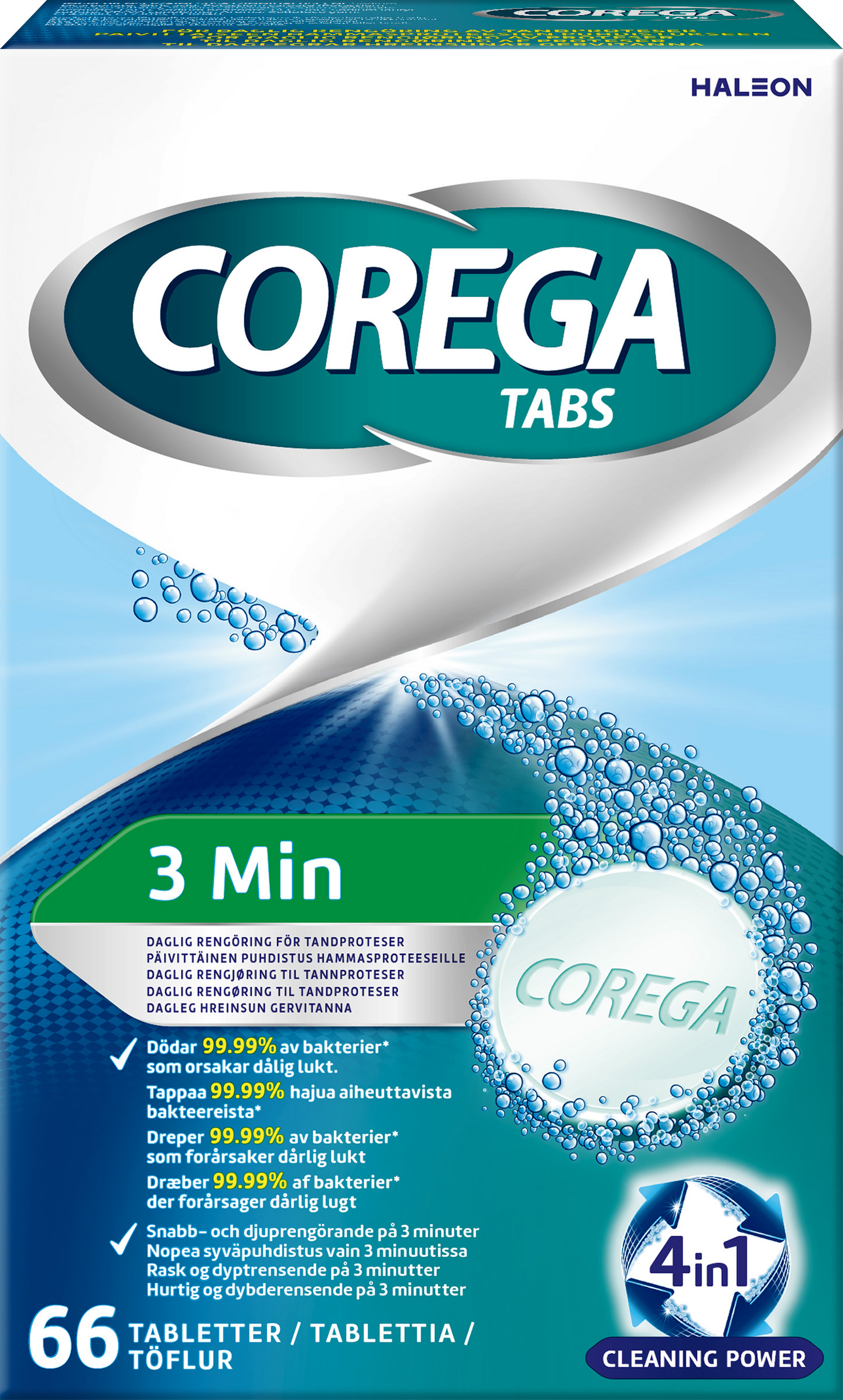 Corega Tabs puhdistustabletit 66kpl 3min