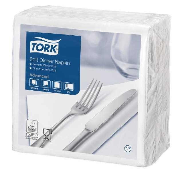 Tork Soft Dinner-lautasliina valkoinen 100kpl/39cm 1/4taitto