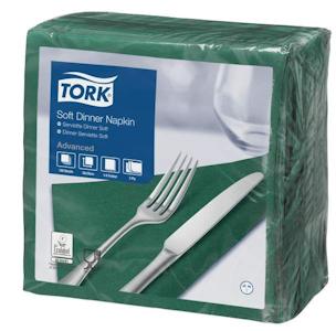 Tork Soft Dinner-lautasliina tummanvihreä 100kpl/39cm 1/4taitto