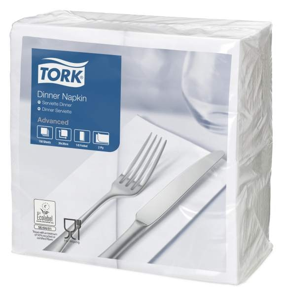 Tork Dinner-lautasliina valkoinen 150kpl/39cm 2krs 1/8taitto