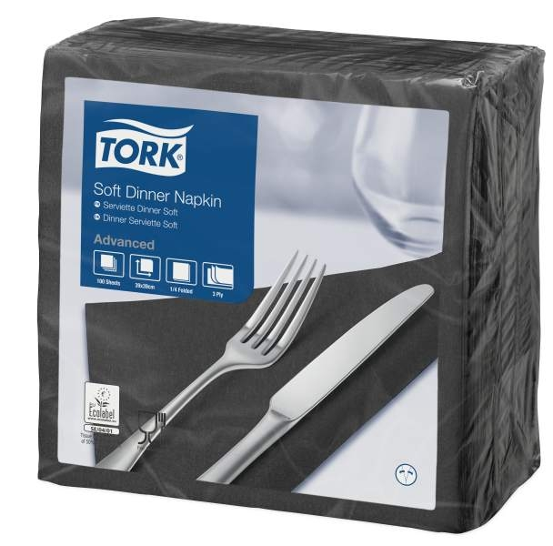 Tork Soft Dinner-lautasliina musta 100kpl/39cm 1/4taitto
