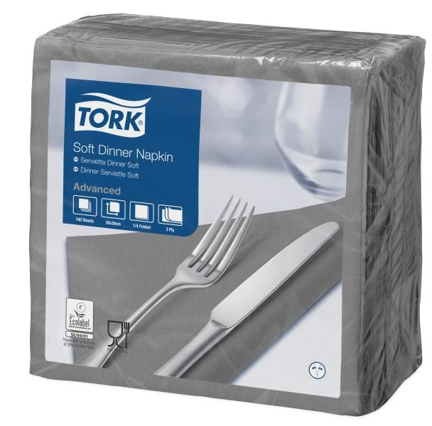 Tork Soft Dinner-lautasliina harmaa 100kpl/39cm 1/4taitto